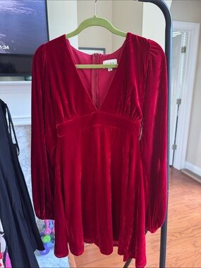 Red Dress Boutique AIRA Red Velvet V-Neck Mini Dress